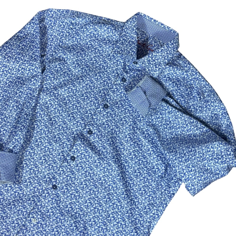 Robert‎ Graham Button Down Boy's XL (18-20) Blue White Paisley Contrast Cuffs